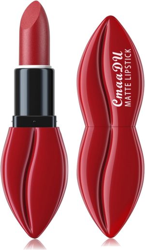 L&Wen Matte Lipstick for Women, Long Lasting Waterproof Highly Pigmented Moisturizing Velvet Lip Gloss, Not Fade Lightweight Smudge Proof Lip Stain for Girls and Women - Red 02