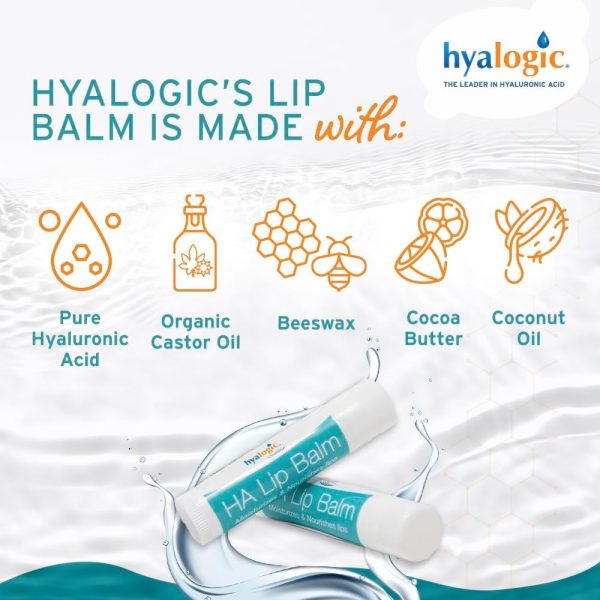 ⁦Hyalogic HA Lip Balm - Hyaluronic Acid & Organic, Natural Coconut Oil - Soothes Dry, Chapped Lips - Plumping, Moisturizing & Nourishing - Unflavored - Fragrance & Dye Free - 4.25g - 1 Stick⁩ - الصورة ⁦2⁩