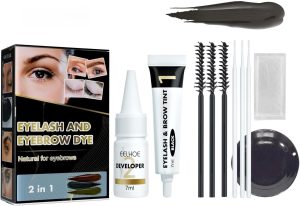 JDLYEVER Eyebrow and Eyelash Tinting Kit Long-Lasting Color Smudge-Proof and Water-Resistant Easy-to-Apply, 2 in 1 Eyelash and Eyebrow Dyeing Set Anti-Sweat and No Smudge Safe and Gentle (black)