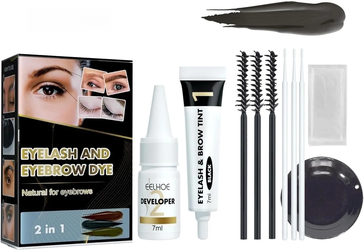 JDLYEVER Eyebrow and Eyelash Tinting Kit Long-Lasting Color Smudge-Proof and Water-Resistant Easy-to-Apply, 2 in 1 Eyelash and Eyebrow Dyeing Set Anti-Sweat and No Smudge Safe and Gentle (black)
