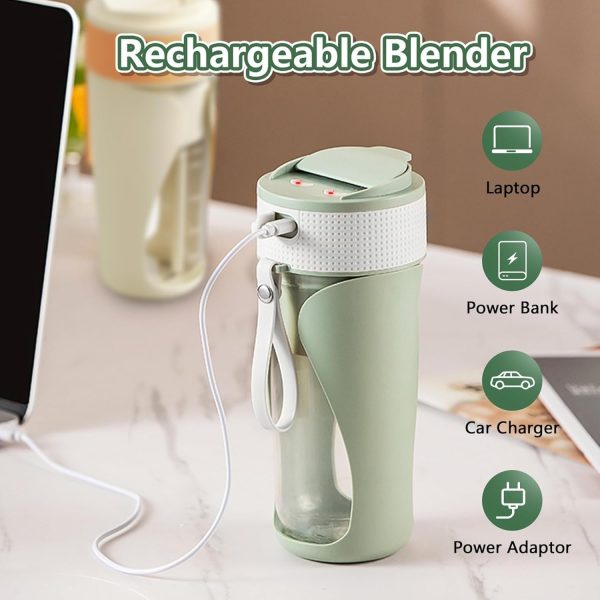 ⁦LeQQ Portable Blender Cup- 450ml Multi-Function Blender with Ice-Crushing,Strong Cutting Power with 6 Blades, USB Rechargeable,Fruit Veggie Juicer Cup for Home, Sport, Office, Camping (Green)⁩ - الصورة ⁦2⁩