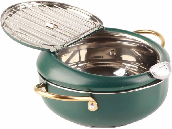 ⁦Jectse Tempura Deep Fryer Pot With Thermometer Mini Stainless Steel Fryer Pan 14cm*11cm⁩ - الصورة ⁦9⁩