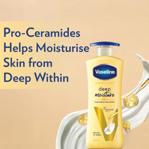 ⁦Vaseline Intensive Care Deep Moisture Nourishing Body Lotion 400 ml, Daily Moisturizer for Dry Skin, Gives Non-Greasy, Glowing Skin - For Men & Women⁩ - الصورة ⁦5⁩