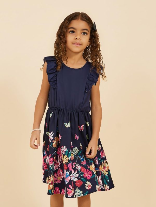 ⁦Styli Girls Placement Print Ruffled Sleeve Dress⁩ - الصورة ⁦3⁩