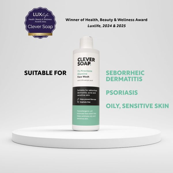 ⁦Clever Soap 1% Piroctone Olamine Face Wash With Salicylic Acid - Exfoliating, Foaming Facial Cleanser - Suitable For Seborrheic Dermatitis, Acne & Psoriasis - Fragrance Free Skin Care, For Men & Women⁩ - الصورة ⁦2⁩