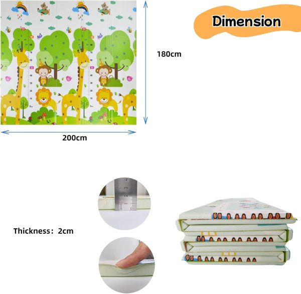 ⁦200x180x2CM Thick Baby Play Mat, Colorful Foam Kids Crawling Mat, Large Foldable with Travel Bag,Waterproof and Easy to Clean Double-Sided Baby Rug Mat for Bedroom and Living Room (Animal Print)⁩ - الصورة ⁦3⁩