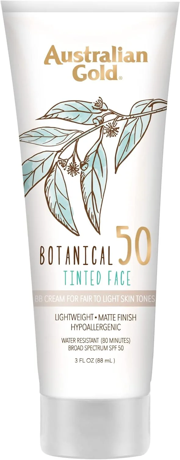 Australian Gold Botanical Sunscreen Tinted Face BB Cream SPF 50, 3 Ounce | Fair-Light | Broad Spectrum | Water Resistant | Vegan | Antioxidant Rich