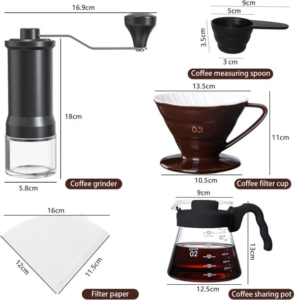 ⁦Motezen V60 Hand Drip Coffee Set,5 in 1 Drip Brew Pour Over Coffee Maker Set,Hand Drip Coffee Maker Set, Drip Filter,Coffee Filter Paper,Coffee Spoon,Specialty Manual Pour Over,for Home Office⁩ - الصورة ⁦6⁩