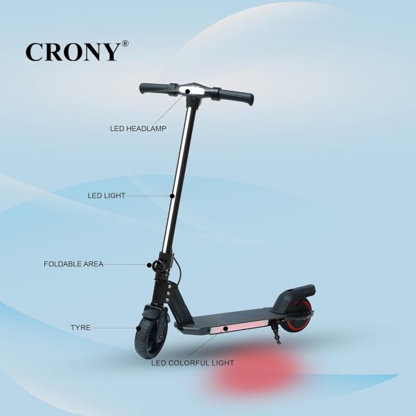 ⁦CRONY S32 Kids Foldable E-Scooter with LED Light Bar RGB Deck Lights & LED Display & E-Brake and E-Accelerator & Extended Footrest Supports Up to 100KG (Black)⁩ - الصورة ⁦2⁩