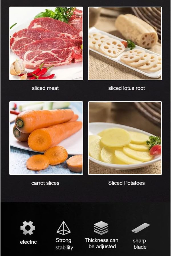 ⁦Electric Slicer and Cutting Machine, Removable Stainless Steel Blade Pusher, Cheese Fruit Vegetable Bread Cutter Adjustable Knob for Thickness Food 500W SK-446 Silver⁩ - الصورة ⁦5⁩