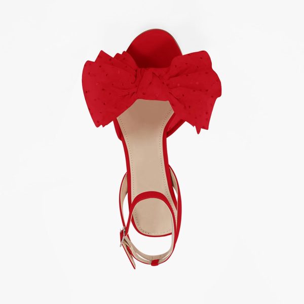⁦Coutgo Womens Bow Tie Heels Sandals Sexy Peep Toe Slingback Pumps Mesh High Stiletto Heel Summer Dress Wedding Shoes⁩ - الصورة ⁦6⁩