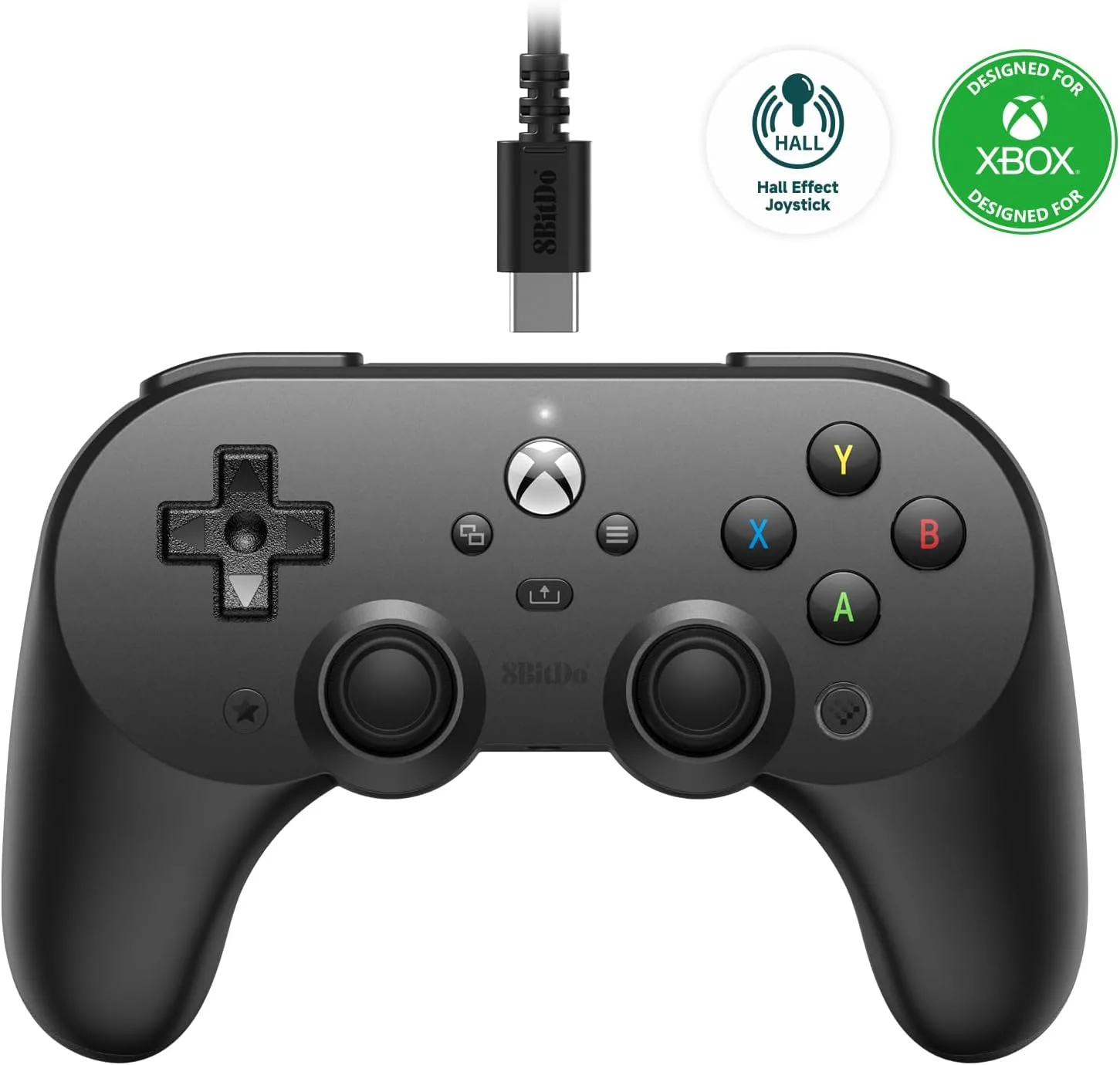 8Bitdo Pro 2 Wired Controller for Xbox, Hall Effect Joystick Update, 3.5mm Audio Jack, Compatible with Xbox Series X|S, Xbox One, Windows 10/11 - Officially Licensed (Black)