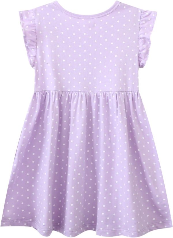 ⁦Runytek Toddler Girls Summer Dress Casual Cotton Short Sleeve Cartoon Print Striped Dress Basic Applique Playwear Dress 2-7T⁩ - الصورة ⁦2⁩