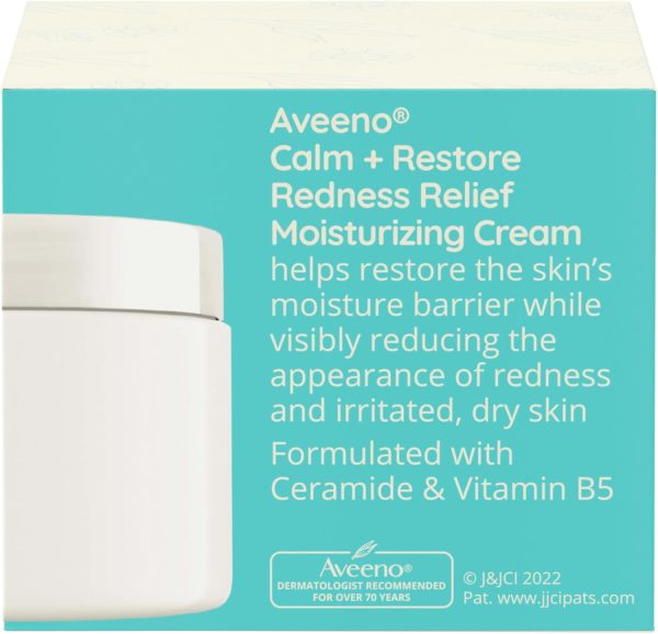 ⁦Aveeno Calm + Restore Redness Relief Moisturizing Cream, Daily Facial Cream for Sensitive Skin Instantly Calms & Soothes the Appearance of Redness, Fragrance-Free & Hypoallergenic, 1.7 oz⁩ - الصورة ⁦8⁩