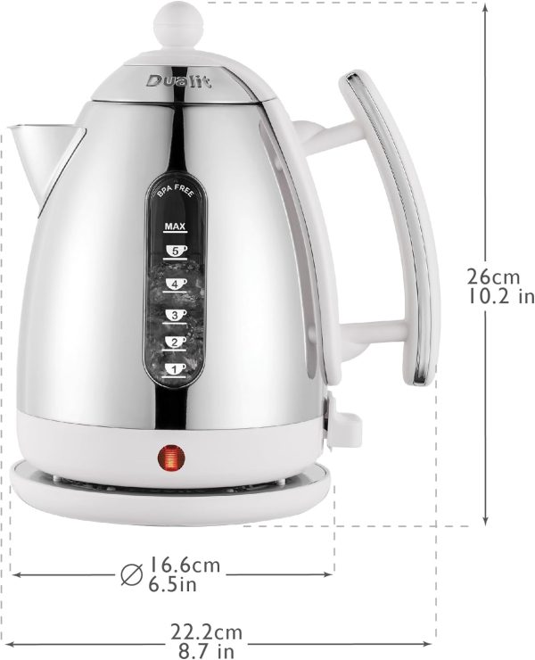 ⁦Dualit Lite Kettle - 1.5L Jug Kettle - Polished with Gloss White, High Gloss Finish - Fast Boiling Kettle by Dualit - 72015⁩ - الصورة ⁦7⁩