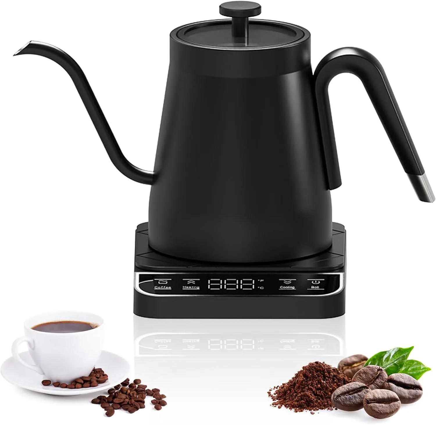EqiEch Electric Gooseneck Kettle,1350W Electric Coffee Kettle,with Temperature Control,Touch Screen Panel,Electric V60 Kettle,304 Stainless Steel,Constant Temperature,Quick Heating,for Coffee,Tea