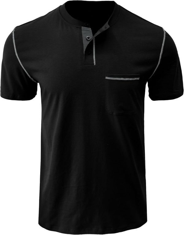 ⁦SEAUR Mens Short Sleeve Henley T-Shirts Casual Fashion Slim Fit Tops Round Neck Summer Basic Shirts Classic Button Up Tee⁩ - الصورة ⁦2⁩