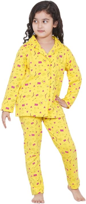 Lauren Smith Girl's Pajama Set Long Sleeve Buttoned Top with pants 2 Piece Printed Sleepwear Cotton Girls Soft Pjs Lounge Set Kids nightwear sets