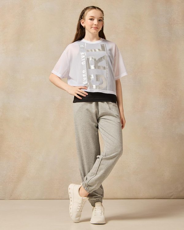 ⁦REDTAG Senior Girls Grey MÃ lange Basic Track Pants⁩ - الصورة ⁦3⁩