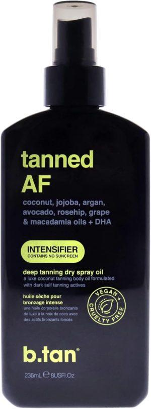 b.tan tanned AF Tanning Spray Oil - Ultra Moisturizing Body Oil, Tan Intensifier, Keep Your Skin Hydrated AF, 8 fl oz