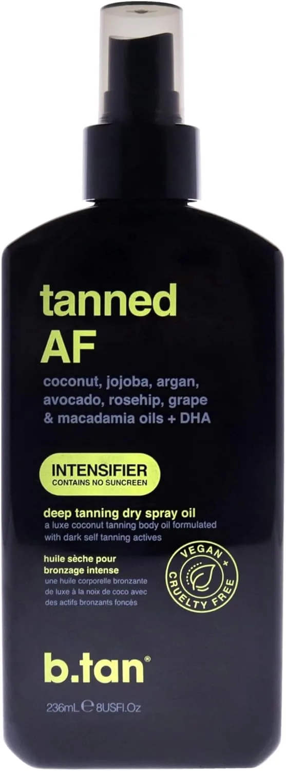 b.tan tanned AF Tanning Spray Oil - Ultra Moisturizing Body Oil, Tan Intensifier, Keep Your Skin Hydrated AF, 8 fl oz