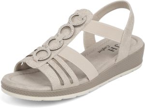 VJH confort Women's Flat Sandals Comfortable Rhinestone Dressy sandals Elastic Open toe Low Wedge Sandals for Summer