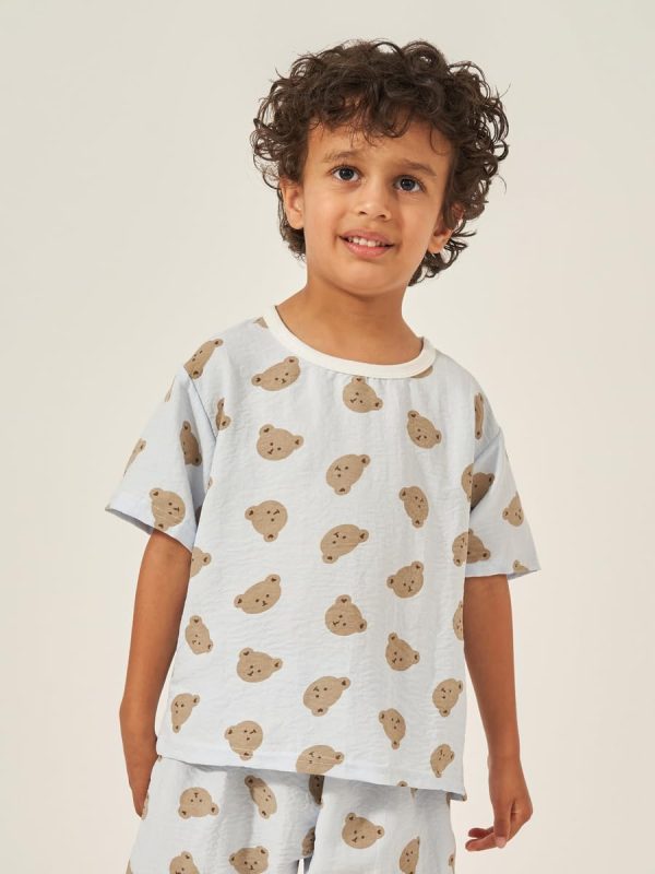⁦Styli Boys Teddy Print Cotton T-Shirt And Shorts Set⁩ - الصورة ⁦3⁩