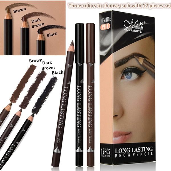 ⁦KASTWAVE 12 PCS Dark Brown Eyebrow Eyeliner Pencils Makeup Pen, Waterproof Eye Brow Pencil,Long-lasting Nice Color Eye Brow Gel Pen Makeup Brow Tint Pencils（Dark Brown）⁩ - الصورة ⁦4⁩