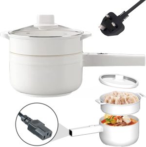 Mylindde 2L Electric Hot Pot with Steamer & Temperature Control, Non-Stick Electric Cooker Shabu Shabu, Electric Skillet, Frying Pan, Electric Saucepan, for Noodles, Egg, Steak, Oatmeal and Soup
