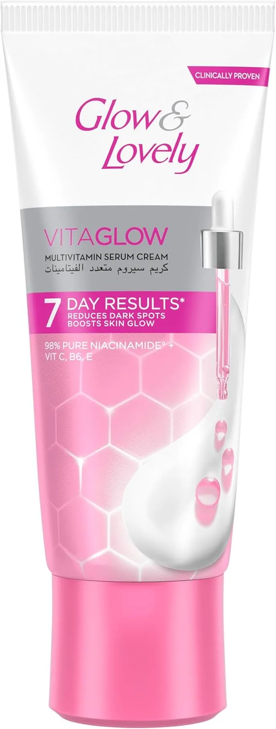 Glow & Lovely Vitaglow Multivitamin Serum Cream, Face Cream, with 98% Pure Niacinamide, Vitamins C, B6 and E, Reduces Dark Spots & Boosts Skin Glow in 7 Days, 75g