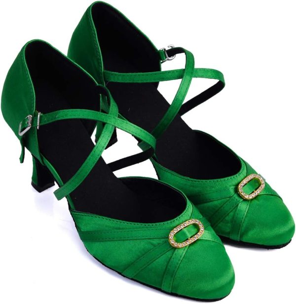 ⁦Minishion Women's Closed Toe Dance Heels Satin Latin Ballroom Dance Shoes L117⁩ - الصورة ⁦6⁩