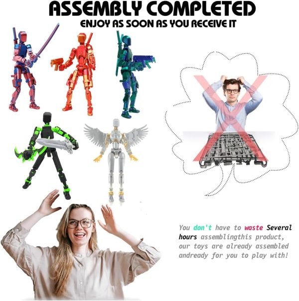 ⁦T13 Action Figure Set Assembled, 3D Printed Titan 13 Dummy Multi-Jointed Robot Toys, Gold Desktop Model with Accessories, Poseable Invincible Gaming Figures for Kids Adults Decoration Collection⁩ - الصورة ⁦4⁩