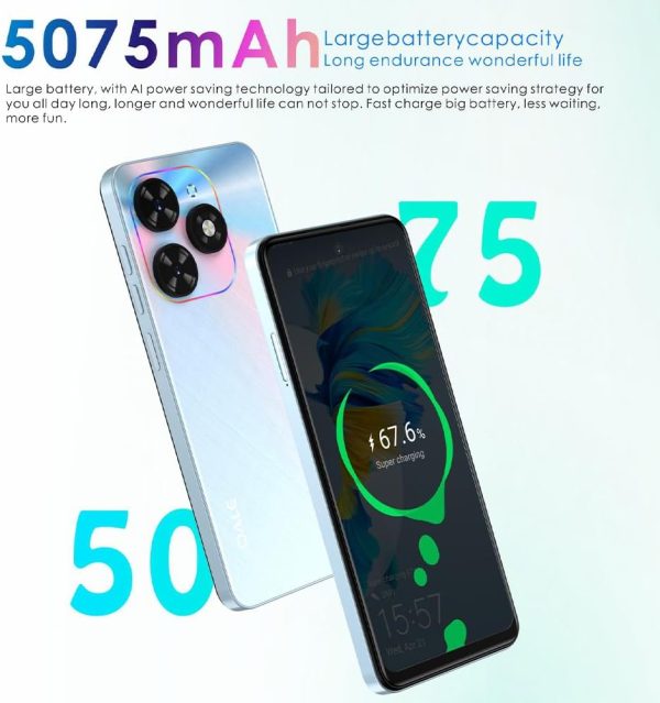 ⁦OALE POP 8 Pro, Android, 6.6 Inch Screen, Dual SIM, 7GB RAM (3GB + 4GB), 64GB Internal Memory, 5075 mAh Battery, 5MP + 13MP Camera, 4G (Alpenglow Gold)⁩ - الصورة ⁦3⁩
