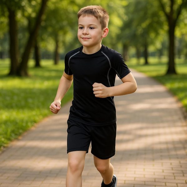 ⁦AUTOYSUR Boys Compression Shirts Short Sleeve and Athletic Running Shorts Set, Athletic Compression Tops, Quick Dry Workout Sets for Boy⁩ - الصورة ⁦2⁩