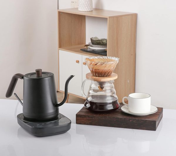 ⁦TRASSLE Electric Gooseneck Kettle,Pour-Over Coffee and Tea Kettle Wood Handle, Quick Heating, Precise Temperature Control,Stainless Steel Inner Lid & Bottom, 1000W/0.8L(Black)⁩ - الصورة ⁦8⁩