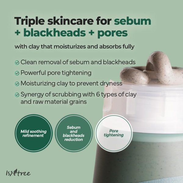 ⁦ISNTREE Real Mugwort Clay Mask 3.38 fl. oz. | Removes Dead Skin Cells Blackheads Whiteheads & Sebum Control | Deeply Moisturizing Clay Facial Mask for Dry Sensitive Oily Skin with Mugwort Extracts⁩ - الصورة ⁦3⁩