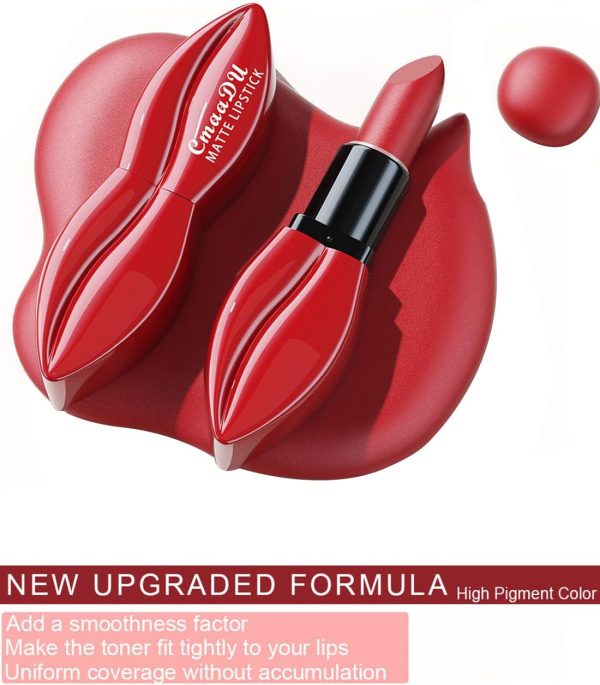 ⁦L&Wen Matte Lipstick for Women, Long Lasting Waterproof Highly Pigmented Moisturizing Velvet Lip Gloss, Not Fade Lightweight Smudge Proof Lip Stain for Girls and Women - Red 02⁩ - الصورة ⁦3⁩