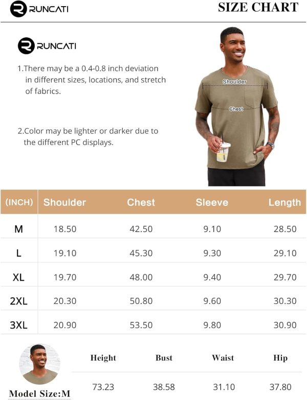 ⁦Runcati Mens V Neck Pocket T-Shirts Short Sleeve Casual Basic Summer Beach Cotton Tee Tops⁩ - الصورة ⁦6⁩