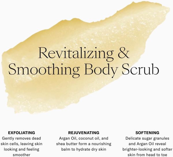 ⁦Josie Maran Argan Sugar Balm Body Scrub - Exfoliating Sugar Scrub with 100% Pure Argan Oil & Coconut Oil - Softens, Smoothes & Hydrates Dry Skin - Vegan + Cruelty Free - Sweet Clementine (10 oz)⁩ - الصورة ⁦2⁩
