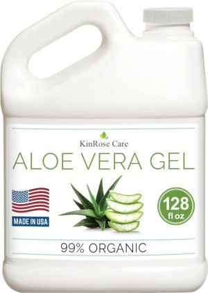 Aloe Vera Gel Organic Gallon for Face, Skin, Hair & Sunburn Relief - by KinRose Care - 100 Percent Pure Aloe Vera Gel Bulk Wholesale - Cold Pressed, Vegan, Unscented - Made in USA (128 Fl Oz)