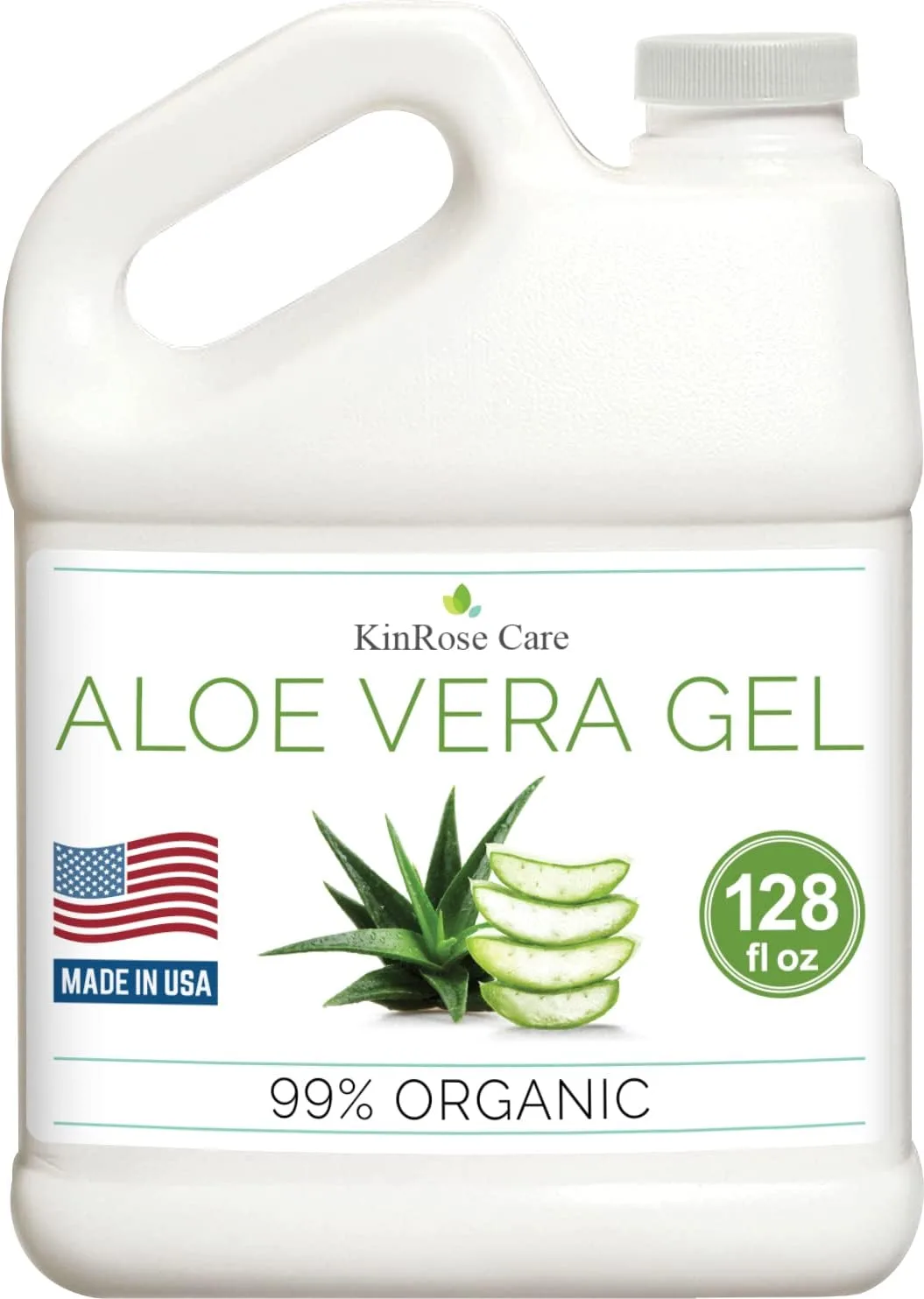 Aloe Vera Gel Organic Gallon for Face, Skin, Hair & Sunburn Relief - by KinRose Care - 100 Percent Pure Aloe Vera Gel Bulk Wholesale - Cold Pressed, Vegan, Unscented - Made in USA (128 Fl Oz)