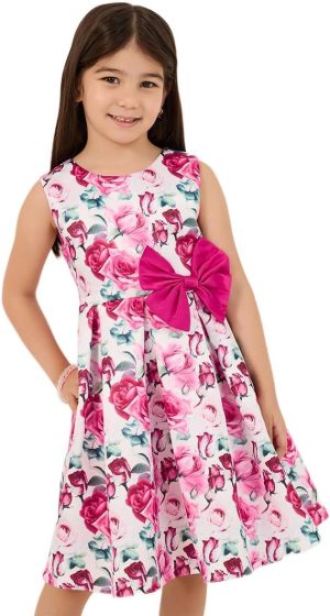 Styli Girls All-Over Floral Print Sleeveless Dress with Bow Detail