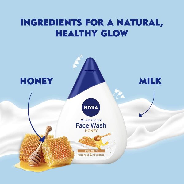 ⁦NIVEA Milk Delight Face wash For Oily, Normal, Sensitive Dry skin 100ml Pack (Moisturizing Honey - Dry skin)⁩ - الصورة ⁦3⁩