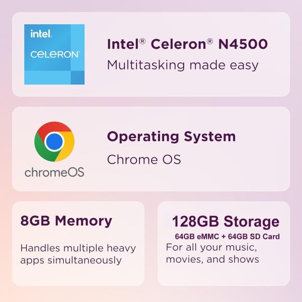 ⁦Lenovo Chromebook 15 (15.6" FHD, 8GB RAM, 128GB Storage (64GB eMMC + 64GB SD Card), 2TB Cloud Storage, Intel Celeron), Home & Student Laptop, Webcam, 10-Hr Long Battery Life, Wi-Fi 6, Chrome OS⁩ - الصورة ⁦2⁩