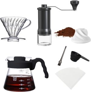 Motezen V60 Hand Drip Coffee Set,5 in 1 Drip Brew Pour Over Coffee Maker Set,Hand Drip Coffee Maker Set, Drip Filter,Coffee Filter Paper,Coffee Spoon,Specialty Manual Pour Over,for Home Office