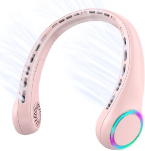 GULAKI Neck fan, Portable Fan with 5-17H Lifespan, 4000mAh Neck fan air conditioner with 3 Adjustable Speeds and 64 Cool Lights, Nice Rechargeable Fan, Hands-Free Cooling fan for Summer (Pink)