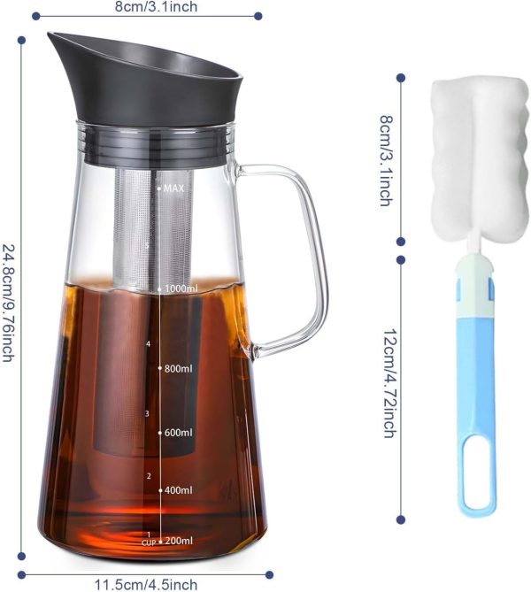 ⁦Azonee Cold Brew Coffee Maker, 1400ml Iced coffee maker Machine, with Removable 304 Stainless Steel Fine Mesh Infuser, Cold Brew Coffee Iced Hot Tea Maker, Cold Brew Tea and Fruit Infused Water⁩ - الصورة ⁦4⁩