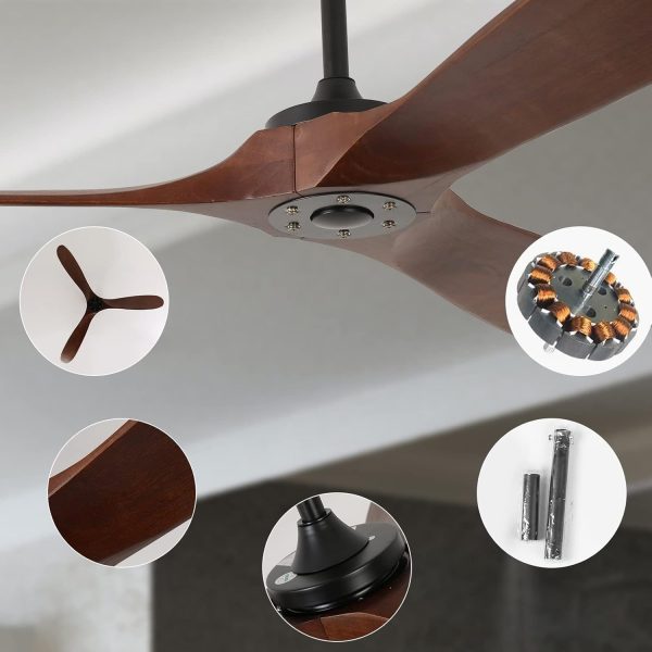 ⁦LIWEGHT 52inch Modern Ceiling Fan with Remote,Indoor/Outdoor Ceiling Fan,3 Walnut Wood Blades, Noiseless Reversible DC Motor,6-Speed for Patio,Bedroom,Living Room,No Light⁩ - الصورة ⁦3⁩