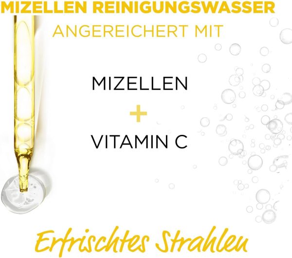 ⁦Garnier All-in-1 Micellar Cleansing Water with Vitamin C for a Radiant Complexion, Make Up Remover and Facial Cleansing for Tired Skin, Skin Active, 1 x 375 ml⁩ - الصورة ⁦5⁩