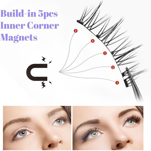 ⁦Domiunier 2Pair Magnetic Eyelashes Without Eyeliner, Reusable Magnetic Eyelash Kit Dual Magnetic Eyelashes Dual Magnetic Lashes, Best Fake Eyelashes for Beginners,Magnetic Eyelashes Natural Look⁩ - الصورة ⁦5⁩